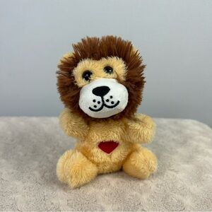 Tom's Toys Lion Plush Stuffed Animal Tan Brown White Red Heart Small Mini 5.5"